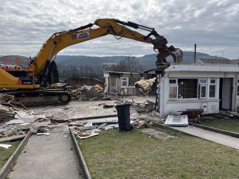 Demolition of the old Rofton Bungalows in progress