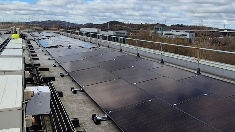 Solar panels on the roof of Tai Tarian's office