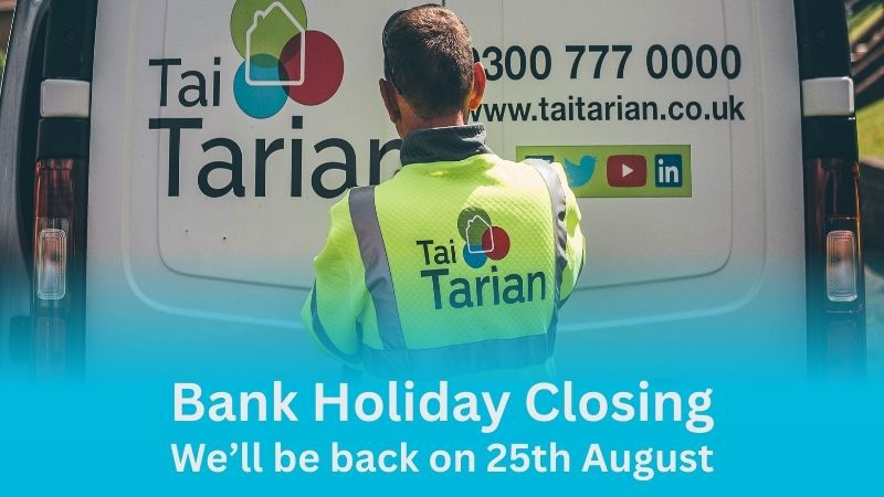 Tai Tarian staff member with a banner below with the headline of bank holiday closing